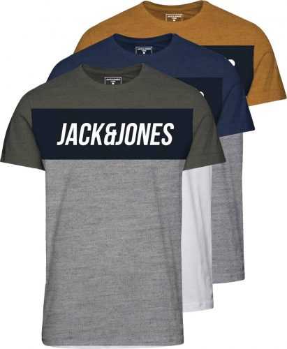 Jack & Jones Junior Tričko 'Temp' námořnická modř / khaki / šedý melír / hořčicová