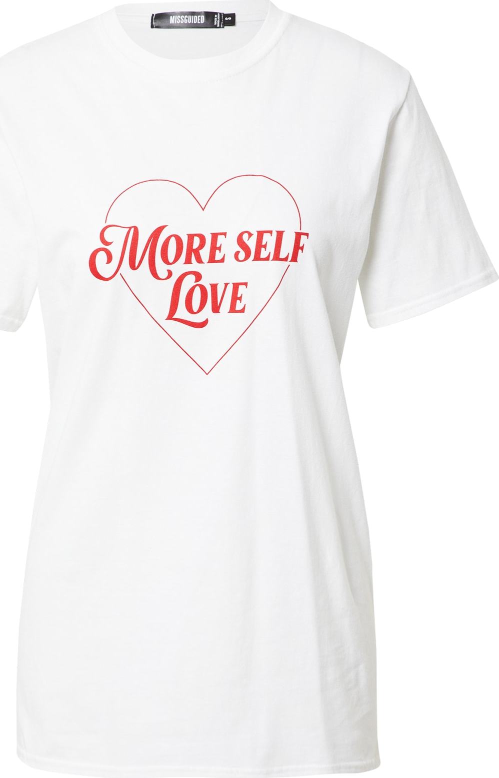 Missguided Tričko 'MORE SELF LOVE' bílá / červená