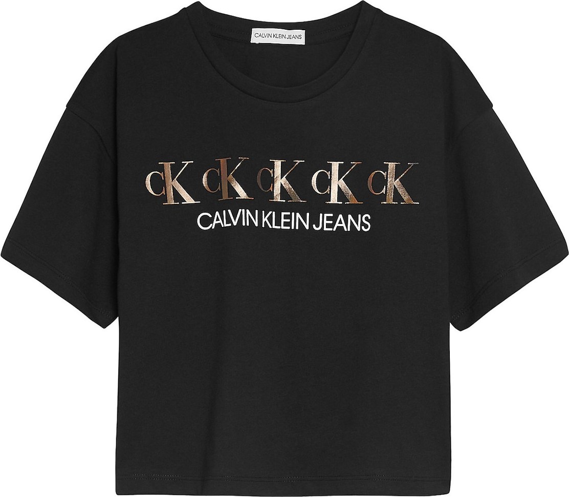 Calvin Klein Jeans Tričko černá / bílá / zlatě žlutá