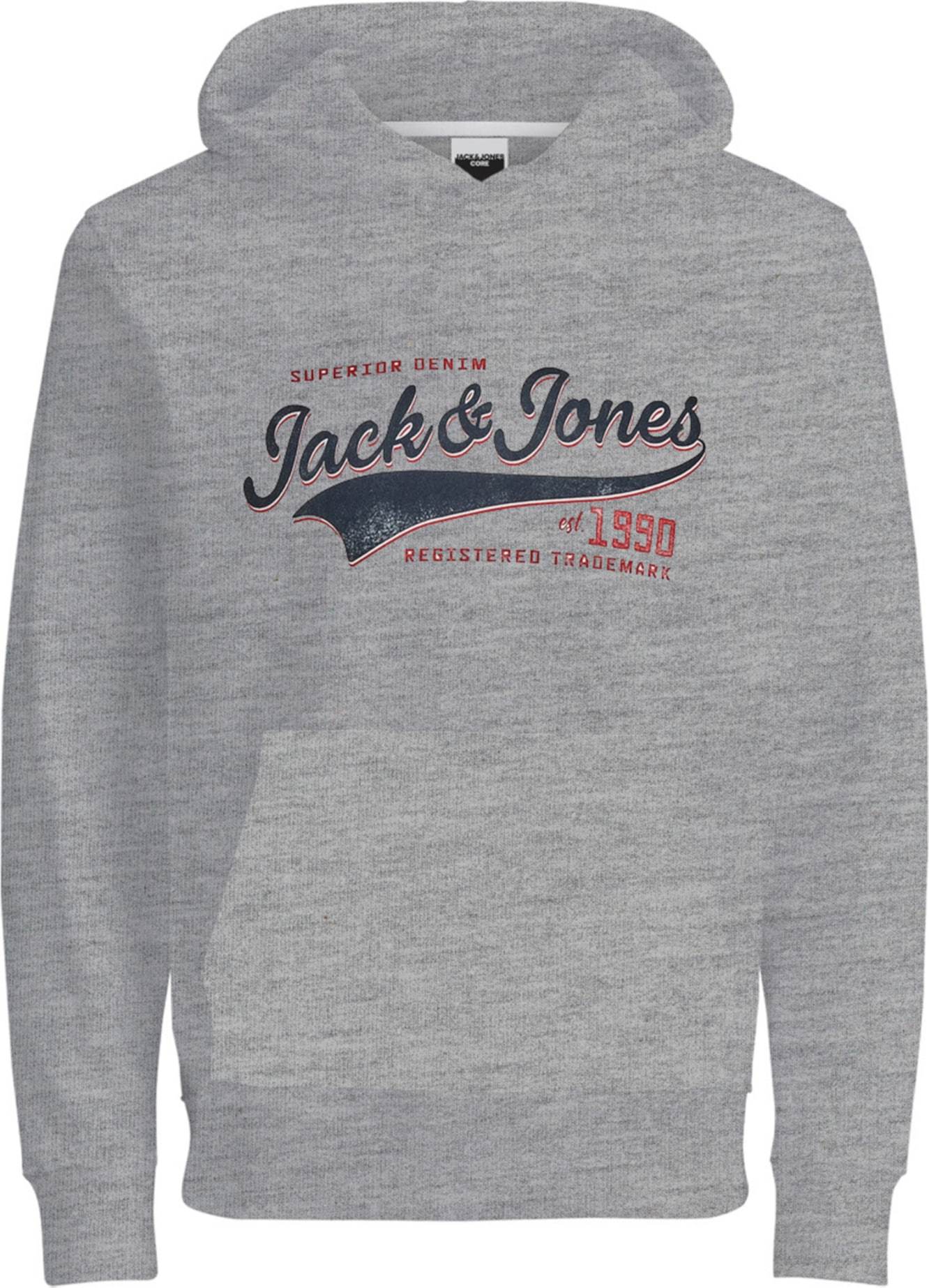 Jack & Jones Junior Mikina šedý melír / noční modrá / žlutá