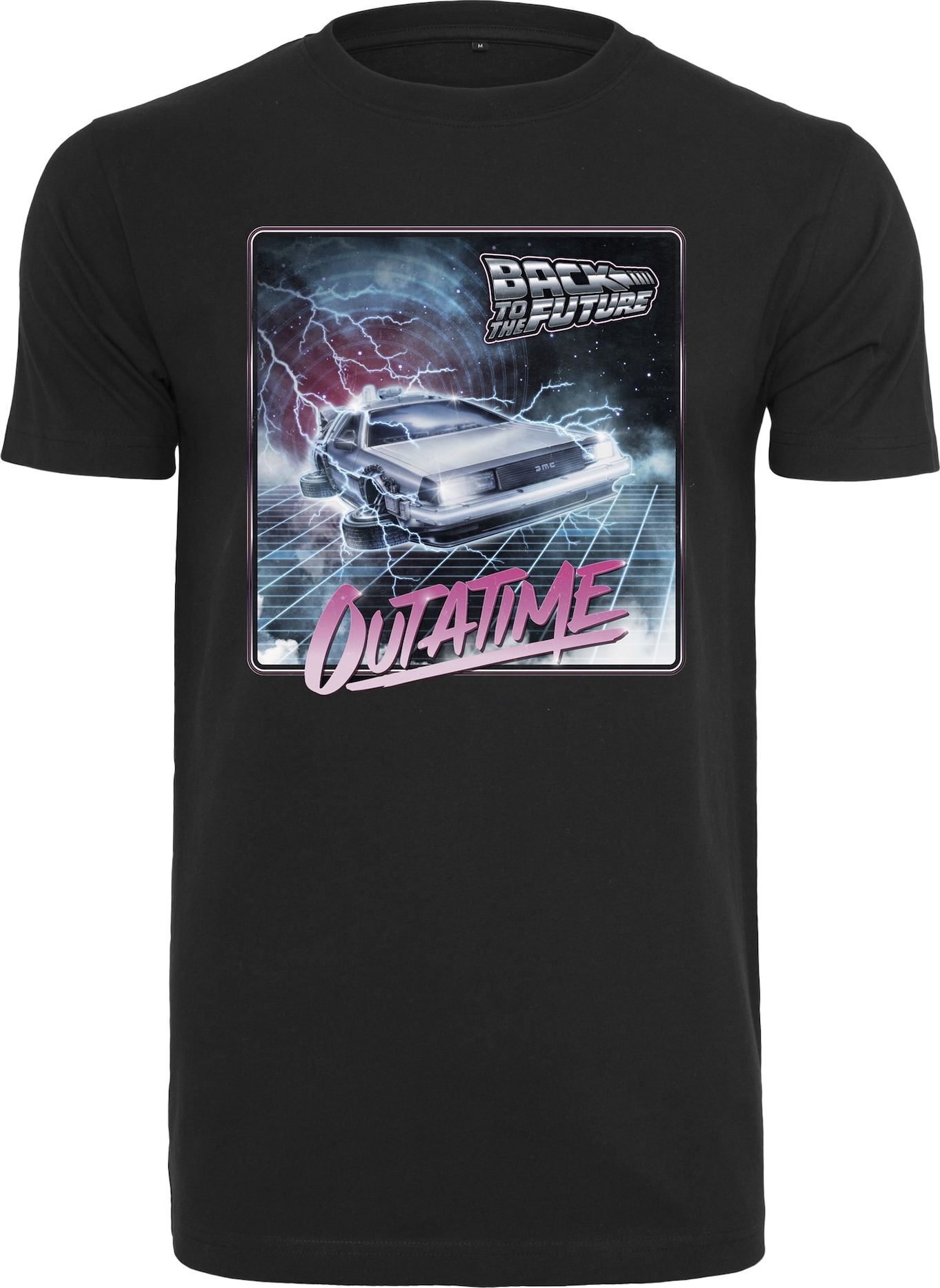 Mister Tee Tričko 'Back To The Future Outatime' černá / světle růžová / světlemodrá / bílá