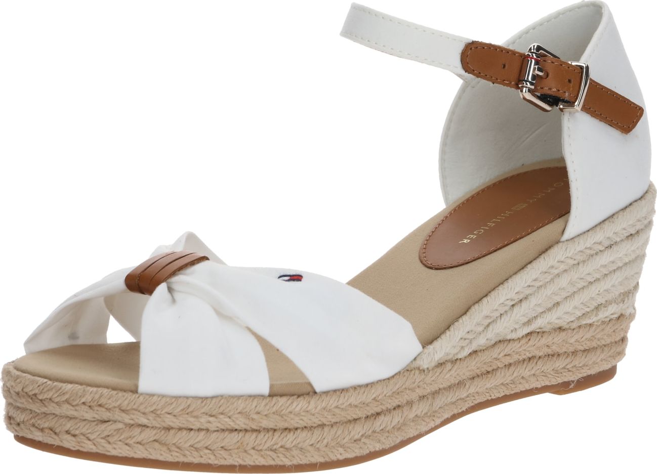 TOMMY HILFIGER Sandály 'BASIC OPEN TOE MID WEDGE' bílá / hnědá