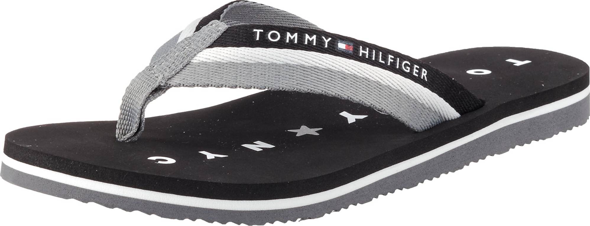 TOMMY HILFIGER Žabky 'Loves ny' kouřově šedá / černá / bílá